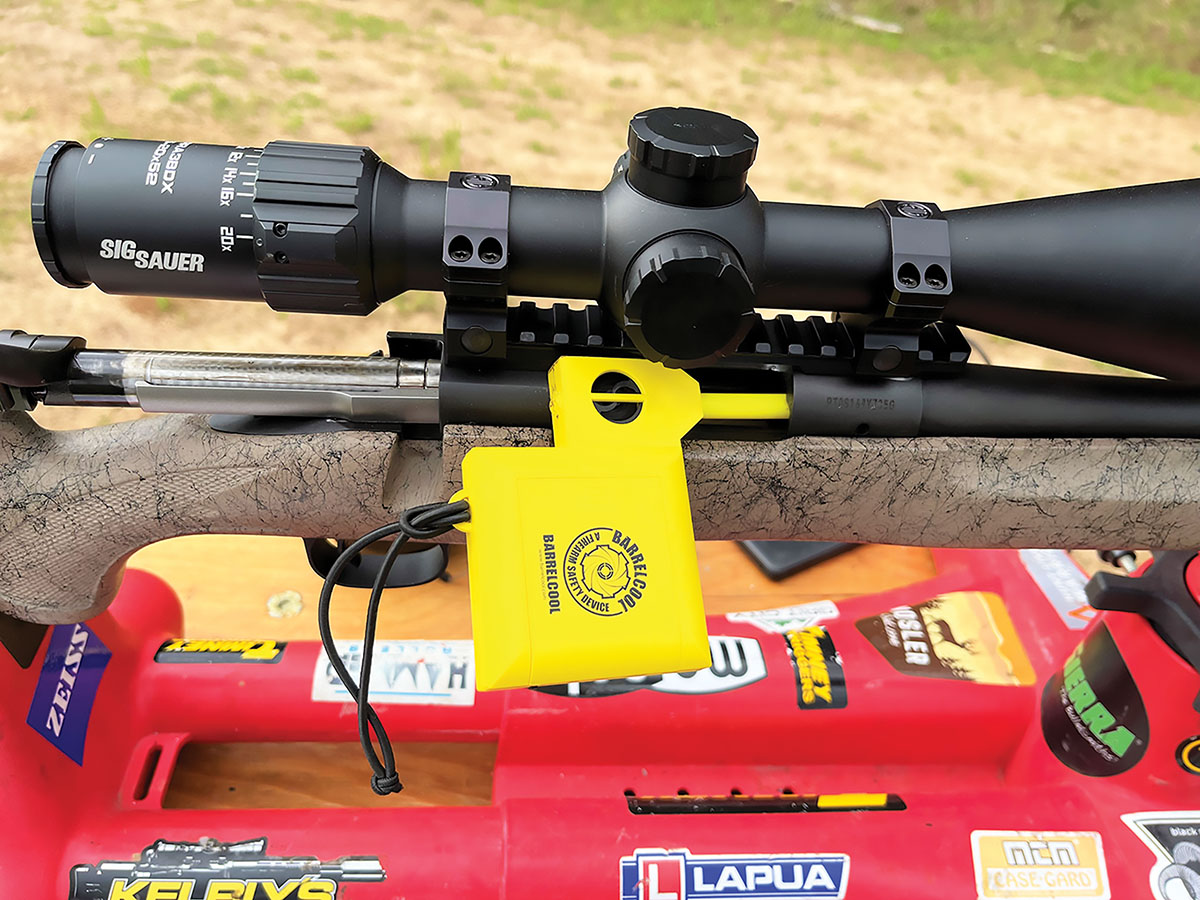 The 22-250 Remington warms fairly quickly during sustained shooting. Patrick recently purchased a Barrel Cool, which forces air down the bore for faster cooling between shot strings.